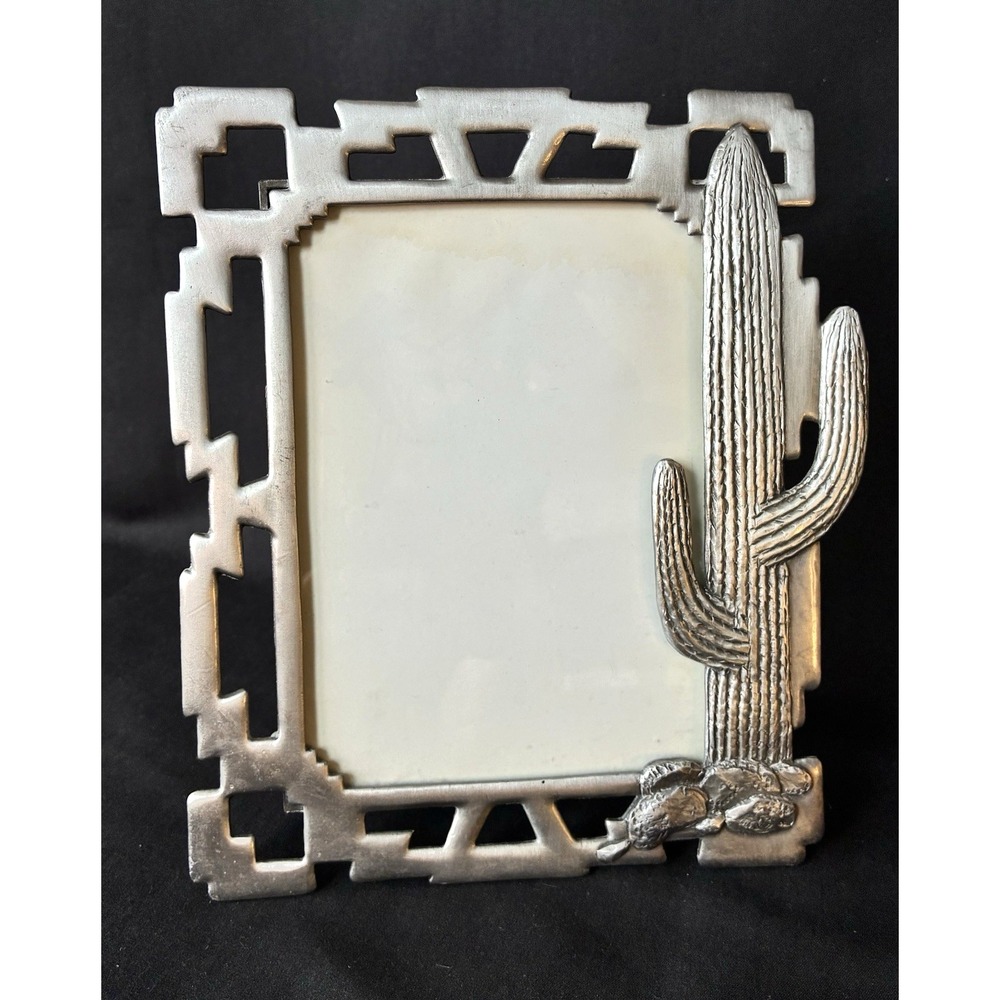 Southwestern Silver Metal Southwest Aztec Cactus Desert Pewter Photo Frame 5x7